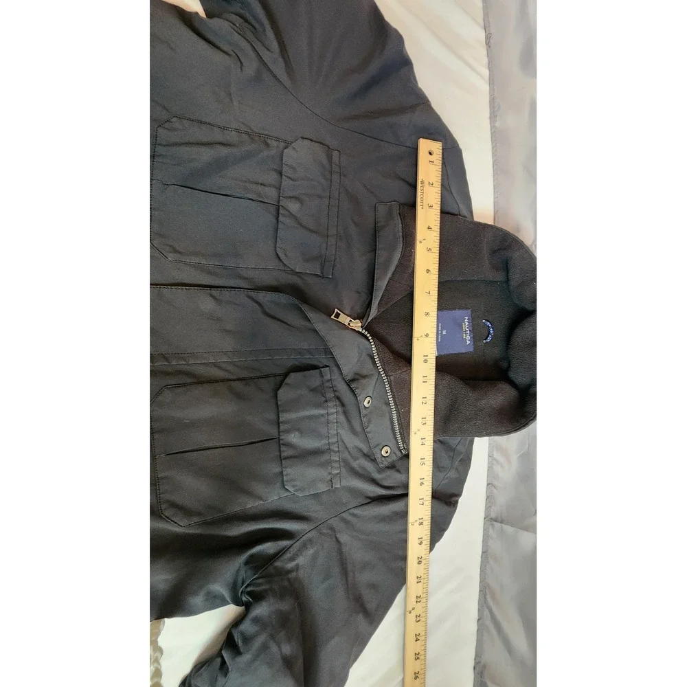Nautica Mens Black Field Jacket Fleece Lined Collar Utility Cargo Coat Medium
